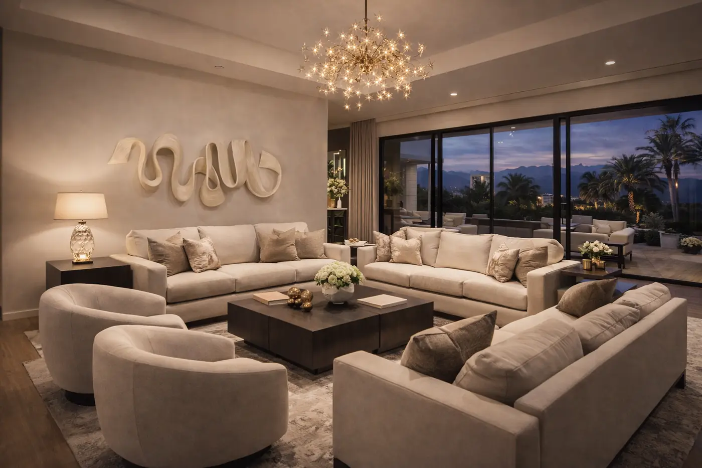 Designer-curated living space with delivered furnishings